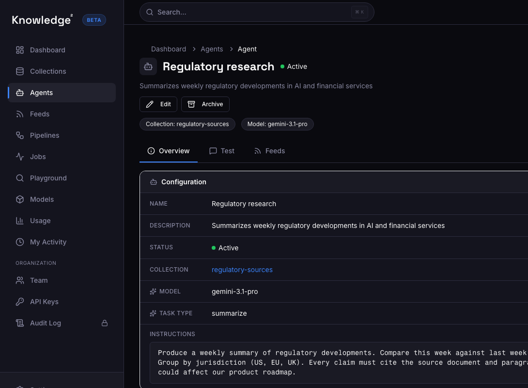 Summarization agent configured for weekly regulatory intelligence