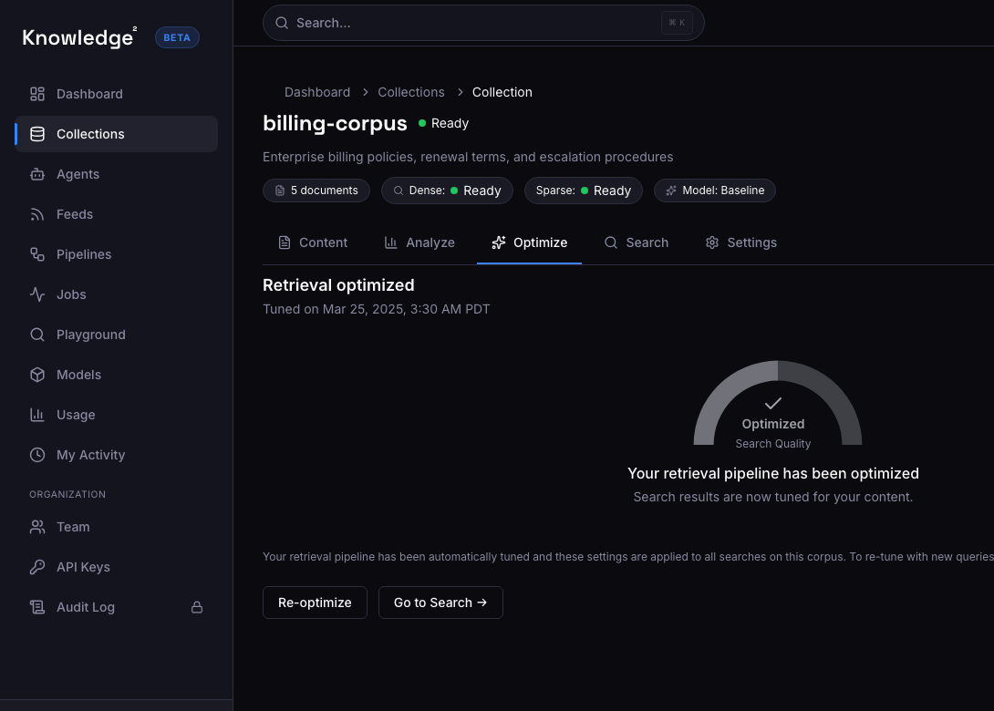 Optimization results showing retrieval quality improvement